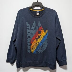 Star Wars Millenium Falcon Cozy Navy Blue Gray Rainbow Sweatshirt Pullover 2XL